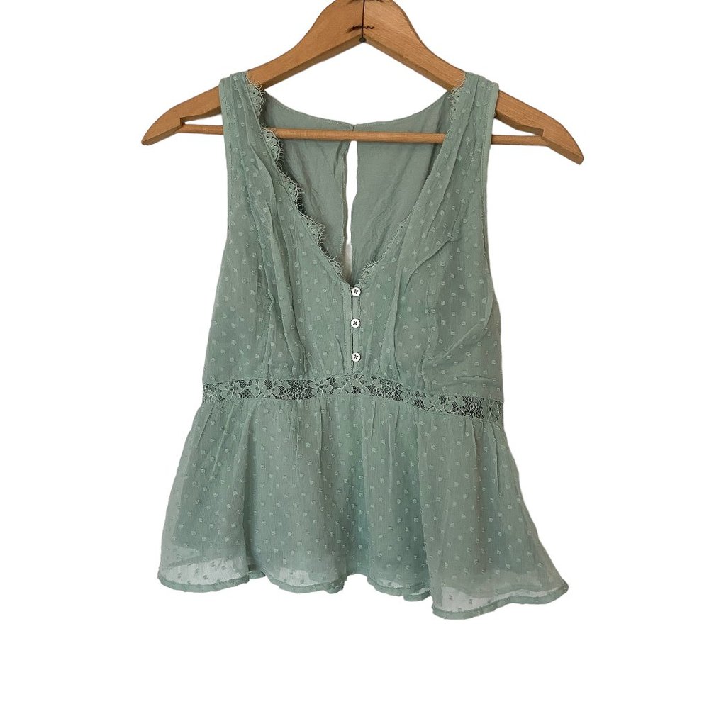 Abercrombie and Fitch Teal Sea Foam Sage Green Sleeveless V-neck Lace Peplum XS